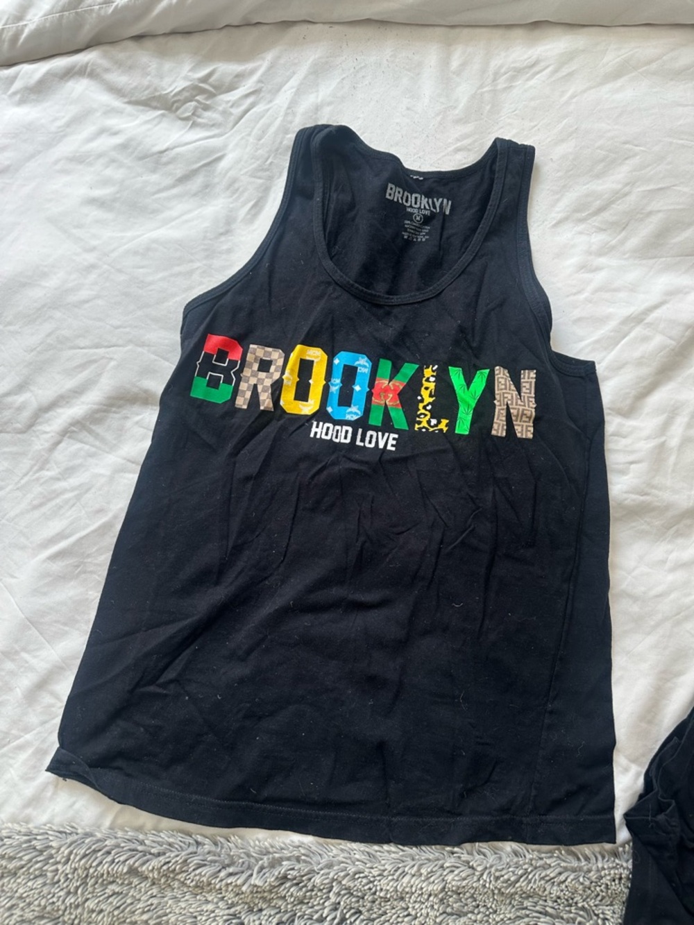 Vintage Early 2000s Vinnies Brooklyn Hood Love Black Graphic Tank-Size M